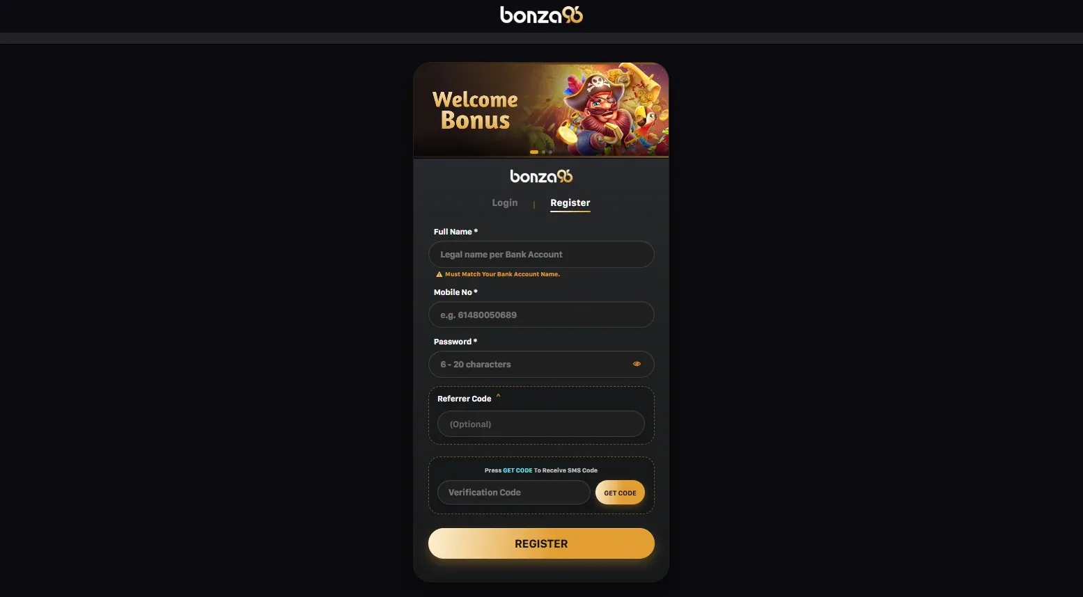 Bonza Casino sign up
